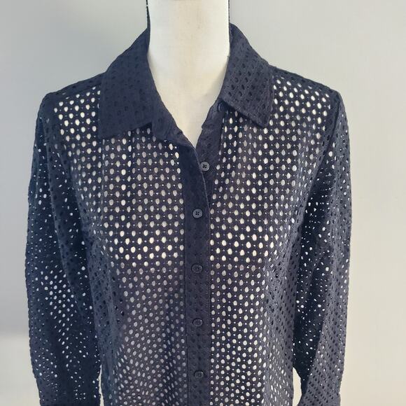 denim & co Black Netted Long Sleeve Button Down Shirt XS - Picture 3 of 7
